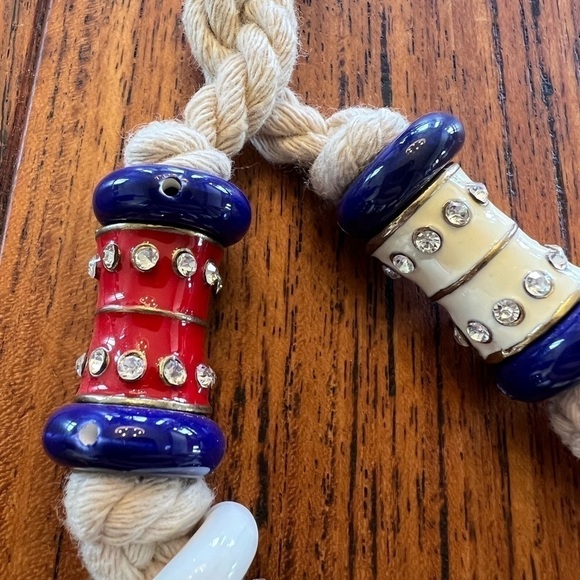 Vintage Gold Link Rope with Beads Patriotic Necklace 14" Length - Picture 6 of 7